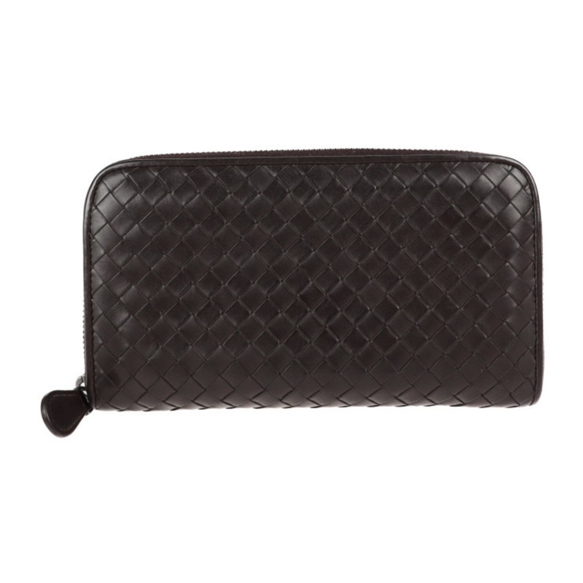 Bottega Veneta Long Wallet 114076 Leather Brown Intrecciato Round Zipper